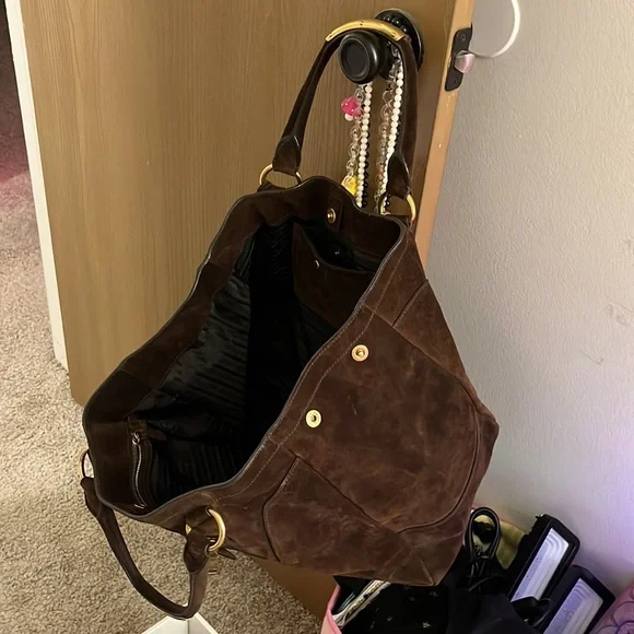 Prada suede scamosciato tote mogano - Picture 14 of 16